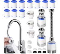Huucozn 3 PCS Filtro de Agua del Grifo con 10 Elementos Filtrantes de Algodón PP Filtro para Grifo Cocina Giratorio de 360°con Adaptadores Juntas y Filtros PP para Cocina y Baño