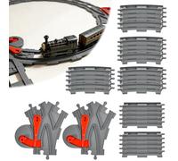 Huucozn 32 PCS Vías de Tren para Juguetes para Ciudad, Set de Construcción con 10 Vías Rectas+ 20Vías Curvas+ 2Cambio de Carril, City Tren Rieles Curvos y Rectos para Crear Circuitos Ferroviarios