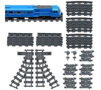 Huucozn 34 PCS Vías de Tren para Juguetes para Ciudad | Set de Construcción con 10 Vías Rectas+ 12Vías Curvas+ 10Vías Flexibles+ 2Cambio de Carril | City Tren Rieles para Crear Circuitos Ferroviarios