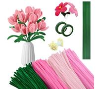 Huucozn 400 PCS Limpiadores de Pipas de 4 Colores, Limpiapipas Manualidades Flores 6mmx30cm, Alambre Chenilla Manualidad y Decoracion, Kit para Hacer Ramo de Flores con Estambres, Tallos y Cintas