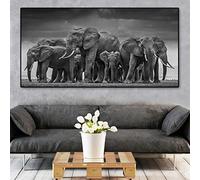HUUDNHYK, Cuadro de elefante africano-Cuadro de familia de elefantes en blanco y negro-Cuadro decorativa de animal Impresión en lienzo Decoración de pared 160x80cm (64x32inch) Sin marco