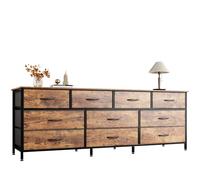 Huuger Cómoda de 63 pulgadas para dormitorio, cómoda larga con 10 cajones de tela, soporte de TV para TV de 55, 65, 70 pulgadas, organizador de almacenamiento de juguetes para armario, marrón rústico