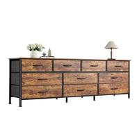 Huuger Cómoda de 63 Pulgadas para Dormitorio, cómoda Larga con 10 cajones de Tela, Soporte de TV para TV de 55, 65, 70 Pulgadas, Organizador de Almacenamiento de Juguetes para Armario, marrón rústico
