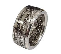 HUUGVBCO Anillo de moneda hecho a mano, de titanio, plata, vintage, hecho a mano de réplica del dólar de Morgan, anillo de talla 6-13, para mujeres y hombres, 5 UK, Metal, No.