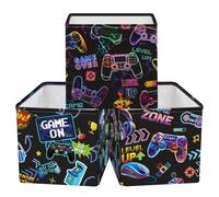 HUUMONSS 30cm Cestas de Almacenamiento para Niños Juego de 3 Videojuegos | Plegable de Tela con Bandeja Inferior, Cesta de Juguetes Libros Ropa Sucia, Armario Estantería Dormitorio Baño Guardería