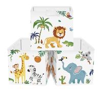 HUUMONSS 30cm Juego de 3 Cajas de Almacenamiento Animales Bosque Organizadoras de Almacenaje Juguetes León Jirafa Plegables Cestas Almacenaje Niño Libro Ropa para Estantes Armario, Boho Criaturas