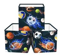 HUUMONSS 30cm Juego de 3 Cajas de Almacenamiento Deportivos Pelotas Organizadoras de Almacenaje Juguetes Fútbol Baloncesto Plegables Cestas Almacenaje Niño Libro Ropa para Estantes Armario, Rayo