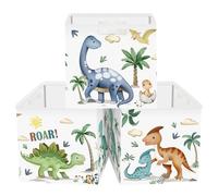 HUUMONSS 30cm Juego de 3 Cajas de Almacenamiento Dinosaurio Organizadoras de Almacenaje Juguetes Palmeras Nubes Plegables Cestas Almacenaje Niño Libro Ropa para Estantes Armario, Boho Dino