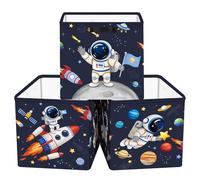 HUUMONSS 30cm Juego de 3 Cajas de Almacenamiento Espacio Exterior Organizadoras de Almacenaje Juguetes Cohete Astronauta Plegables Cestas Almacenaje Niño Libro Ropa para Estantes Armario, Azul
