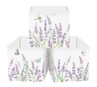 HUUMONSS 30cm Juego de 3 Cajas de Almacenamiento Flor Organizadoras de Almacenaje Juguetes Mariposa Jardín Plegables Cestas Almacenaje Niños Libro Ropa para Estantes Armario,Lavanda