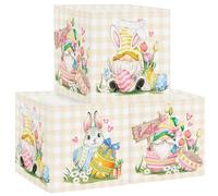 HUUMONSS 30cm Juego de 3 Cajas de Almacenamiento Pascua Checkered Organizadoras de Almacenaje Juguetes Gnomo Huevos Tulipán Plegables Cestas Almacenaje Niños Libro Ropa para Estantes Armario