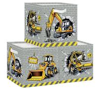 HUUMONSS 30cm Juego de 3 Cajas de Almacenamiento Vehículos de Construcción Organizadoras de Almacenaje Juguetes Coches Cestas Almacenaje Niños Libro Ropa para Estantes Armario, Rodillo Compactador 3D