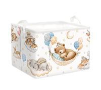 HUUMONSS Grande Cesta Ropa Sucia Bebe Animales Dormidos para Chico Chica Plegable Cestos Almacenaje Ropa Juguetes para Habitación Infantil Dormitorio, Oso, 36L