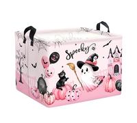 HUUMONSS Grande Cesta Ropa Sucia Bebe Halloween Calabaza para Chico Chica Plegable Fantasma Cestos Almacenaje Ropa Juguetes para Habitación Infantil Dormitorio,Casa Encantada Rosa,40*30*30 cm