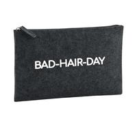 Huuraa Borsa da Toilette Bad Hair Day Schriftzug Borsa Regalo per cosmetici in feltro Color Carbone da 1 litro Bad Hair Day Schriftzug Presente