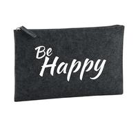 Huuraa Borsa da Toilette Be Happy Schriftzug Borsa Regalo per cosmetici in feltro Color Carbone da 1 litro Be Happy Schriftzug Presente