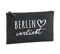 Huuraa Borsa da Toilette Berlin verliebt Borsa Regalo per cosmetici in feltro Color Carbone da 1 litro Berlin verliebt Presente