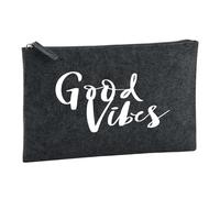 Huuraa Borsa da Toilette Good Vibes Schriftzug Borsa Regalo per cosmetici in feltro Color Carbone da 1 litro Good Vibes Schriftzug Presente