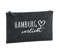 Huuraa Borsa da Toilette Hamburg verliebt Borsa Regalo per cosmetici in feltro Color Carbone da 1 litro Hamburg verliebt Presente