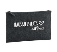 Huuraa Borsa da Toilette Hausmeisterin mit Herz Borsa Regalo per cosmetici in feltro Color Carbone da 1 litro Hausmeisterin mit Herz Presente