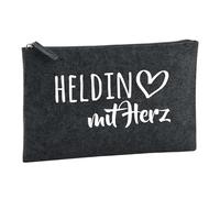 Huuraa Borsa da Toilette Heldin mit Herz Borsa Regalo per cosmetici in feltro Color Carbone da 1 litro Heldin mit Herz Presente