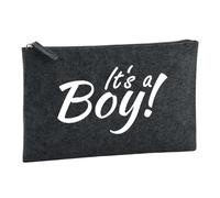 Huuraa Borsa da Toilette It`s a Boy! Schriftzug Borsa Regalo per cosmetici in feltro Color Carbone da 1 litro It`s a Boy! Schriftzug Presente