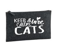 Huuraa Borsa da Toilette Keep Calm and Love Cats Borsa Regalo per cosmetici in feltro Color Carbone da 1 litro Keep Calm and Love Cats Presente