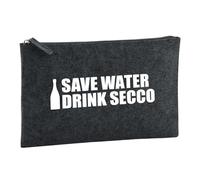 Huuraa Borsa da Toilette Save Water Drink Secco Sektflasche Borsa Regalo per cosmetici in feltro Color Carbone da 1 litro Save Water Drink Secco Sektflasche Presente