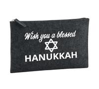 Huuraa Borsa da Toilette Wish Blessed Hanukka Borsa Regalo per cosmetici in feltro Color Carbone da 1 litro Wish Blessed Hanukka Presente