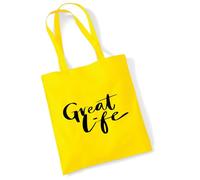 huuraa borsa di cotone Great Life Schriftzug Borsa regalo in tessuto giallo 10 litri cotone Great Life Schriftzug souvenir