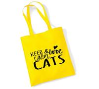 huuraa borsa di cotone Keep calm and love Cats Borsa regalo in tessuto giallo 10 litri cotone Keep calm and love Cats souvenir
