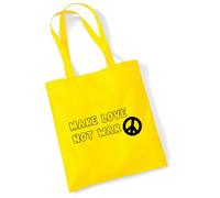 huuraa borsa di cotone Make Love not War Borsa regalo in tessuto giallo 10 litri cotone Make Love not War souvenir