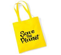 huuraa borsa di cotone Save the Planet Schriftzug Borsa regalo in tessuto giallo 10 litri cotone Save the Planet Schriftzug souvenir