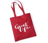 huuraa borsa di stoffa Great Life Schriftzug Borsa regalo per la spesa classica rossa da 10 litri in cotone Great Life Schriftzug idea regalo