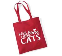 huuraa borsa di stoffa Keep calm and love Cats Borsa regalo per la spesa classica rossa da 10 litri in cotone Keep calm and love Cats idea regalo