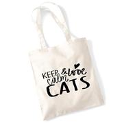 huuraa borsa per il trasporto Keep calm and love Cats Borsa regalo in tessuto naturale 10 litri cotone Keep calm and love Cats accessorio