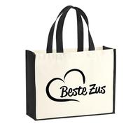 huuraa sacco di juta Beste Zus Borsa per la spesa Gift Shopper nera 21 litri juta e cotone Beste Zus idea regalo