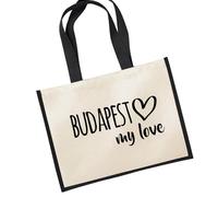 huuraa sacco di juta Budapest my love Borsa per la spesa Gift Shopper nera 21 litri juta e cotone Budapest my love idea regalo