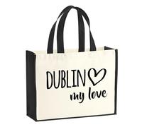 huuraa sacco di juta Dublin my love Borsa per la spesa Gift Shopper nera 21 litri juta e cotone Dublin my love idea regalo