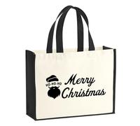 huuraa sacco di juta Ho Ho Ho Santa Merry Christmas Borsa per la spesa Gift Shopper nera 21 litri juta e cotone Ho Ho Ho Santa Merry Christmas idea regalo