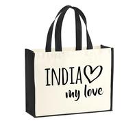 huuraa sacco di juta India my love Borsa per la spesa Gift Shopper nera 21 litri juta e cotone India my love idea regalo