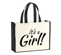 huuraa sacco di juta It`s a Girl! Schriftzug Borsa per la spesa Gift Shopper nera 21 litri juta e cotone It`s a Girl! Schriftzug idea regalo