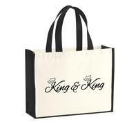 huuraa sacco di juta King Paar Krone Borsa per la spesa Gift Shopper nera 21 litri juta e cotone King Paar Krone idea regalo