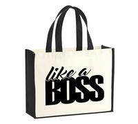 huuraa sacco di juta like a Boss Spruch Borsa per la spesa Gift Shopper nera 21 litri juta e cotone like a Boss Spruch idea regalo