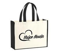 huuraa sacco di juta Mejor Abuelo Borsa per la spesa Gift Shopper nera 21 litri juta e cotone Mejor Abuelo idea regalo