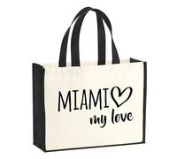 huuraa sacco di juta Miami my love Borsa per la spesa Gift Shopper nera 21 litri juta e cotone Miami my love idea regalo