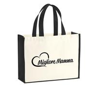 huuraa sacco di juta Migliore Mamma Borsa per la spesa Gift Shopper nera 21 litri juta e cotone Migliore Mamma idea regalo