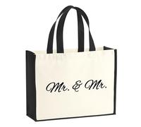 huuraa sacco di juta Mr. & Mr. Schriftzug Borsa per la spesa Gift Shopper nera 21 litri juta e cotone Mr. & Mr. Schriftzug idea regalo