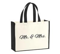 huuraa sacco di juta Mr. & Mrs. Schriftzug Borsa per la spesa Gift Shopper nera 21 litri juta e cotone Mr. & Mrs. Schriftzug idea regalo