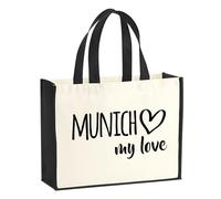 huuraa sacco di juta Munich my love Borsa per la spesa Gift Shopper nera 21 litri juta e cotone Munich my love idea regalo